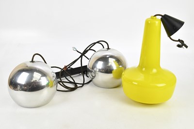 Lot 2428 - A retro yellow glass ceiling light with black...