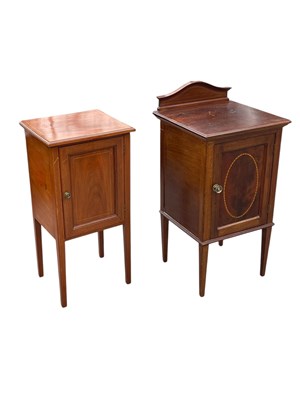 Lot 2202 - Two Edwardian inlaid mahogany bedside pot...