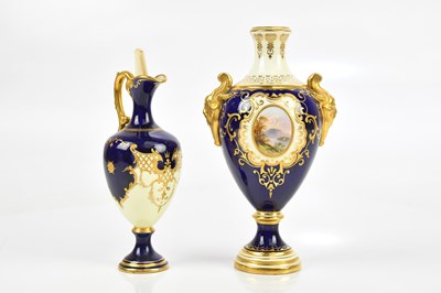 Lot 1629 - COALPORT; a twin handled pedestal vase, hand...