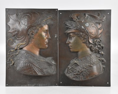 Lot 1561 - AFTER VERROCCHIO; a pair of cast bronze...
