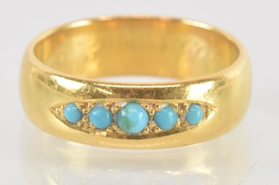 Lot 1132 - A 19th century yellow metal turquoise set...
