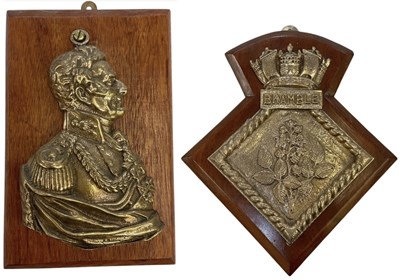 Lot 395 - An early 20th century brass boat badge, 'HMS...