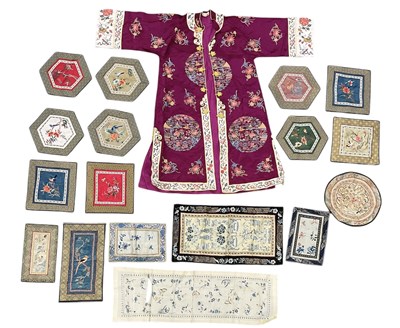 Lot 645 - A Chinese silk embroidered pink ground robe,...
