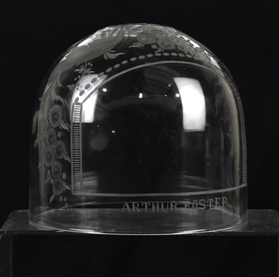 Lot 809 - An unusual engraved glass dome, decorated with...