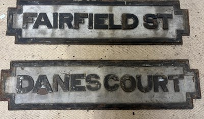 Lot 1373 - Two Victorian cast metal signs, 'Danes Court',...