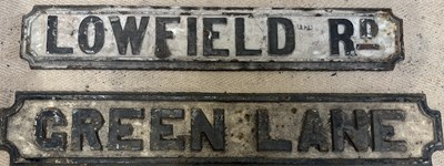 Lot 1374 - Two Victorian cast metal signs, 'Green Lane',...