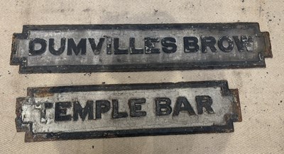 Lot 1346 - Two Victorian cast metal signs, 'Temple Bar',...