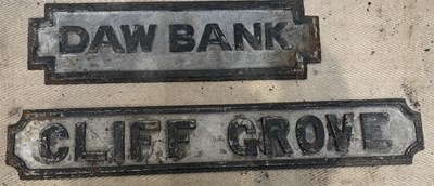 Lot 1347 - Two Victorian cast metal signs, 'Cliff Grove',...