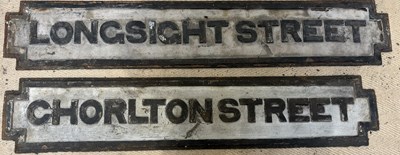 Lot 1349 - Two Victorian cast metal signs, 'Chorlton...