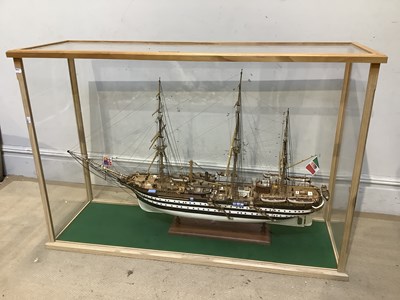 Lot 1410 - A large cased wooden scratch built model ship '...
