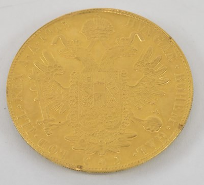 Lot 1385 - A Franz Joseph I 1915 Austrian four ducat gold...