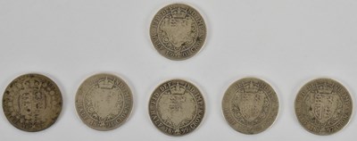 Lot 1470 - Six Victoria old head half crowns comprising...