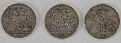 Lot 1468 - Three Victoria Jubilee head 1890 silver crowns...