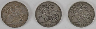 Lot 1467 - Three Victoria Jubilee head 1892 silver crowns...