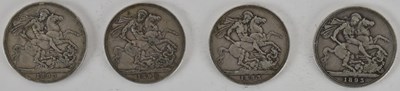 Lot 1456 - Four Victoria old head 1893 silver crowns (4).