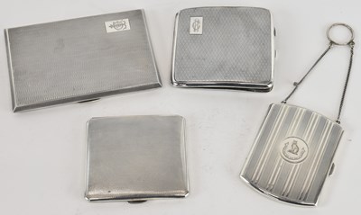Lot 1045 - Four hallmarked silver cigarette cases, the...