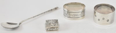 Lot 1084 - Four items of silver comprising two hallmarked...