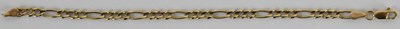Lot 1310 - A 9ct gold figaro link bracelet, with lobster...
