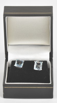 Lot 1238 - A pair of 9ct white gold aquamarine set...