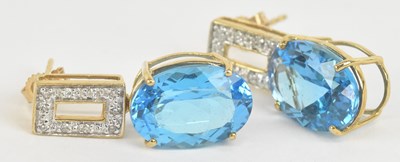 Lot 1241 - A pair of 9ct yellow gold blue topaz and...