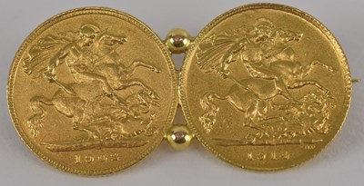 Lot 1265 - A gold brooch consisting of two joined half...