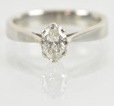 Lot 1112 - An 18ct white gold oval cut diamond solitaire...
