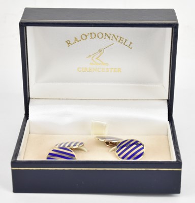 Lot 1260 - A pair of 9ct yellow gold and blue enamelled...