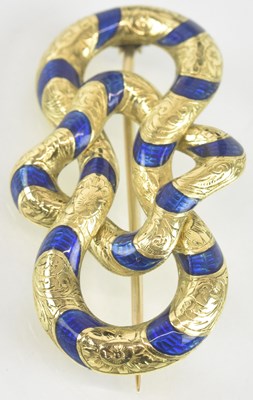 Lot 1264 - A Victorian yellow metal and blue enamelled...
