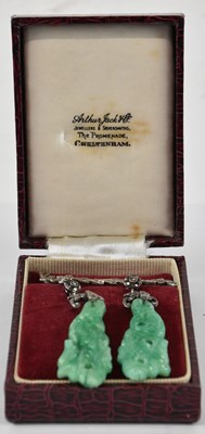 Lot 1256 - A pair of marcasite and green paste drop...