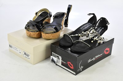 Lot 804 - JIMMY CHOO; a pair of black patent leather...