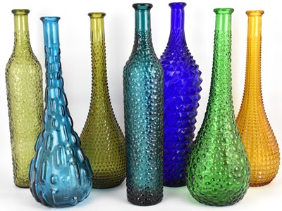 Lot 469 - Seven 1970s art glass bottle vases, various...