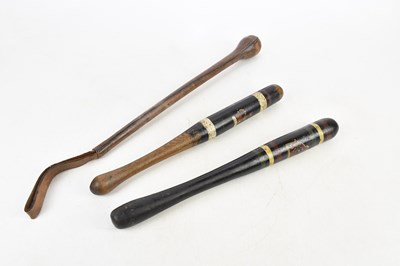 Lot 2301 - Two hand painted truncheons, with a further...