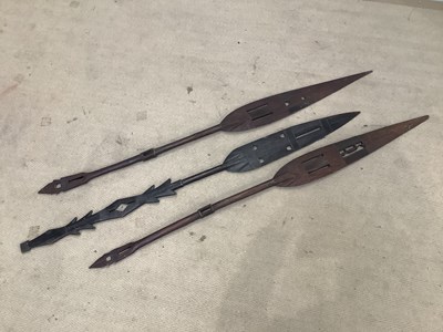 Lot 1833 - Three carved African paddle spears, length...