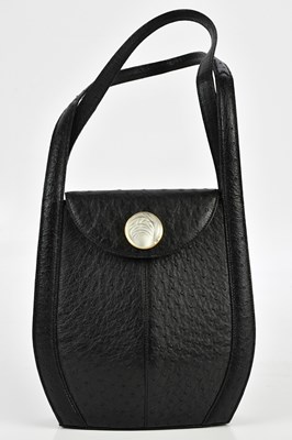Lot 648 - LALIQUE; a black ostrich quill pattern leather...