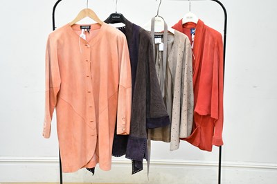 Lot 744 - JEAN MUIR; a 1980s red suede blouson jacket,...