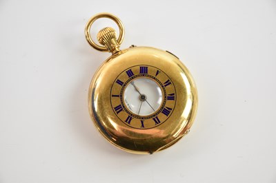 Lot 496 - An 18ct yellow gold half hunter pocket watch,...