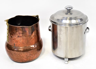 Lot 856 - A beaten copper coal bucket, 31 x 26cm, and a...