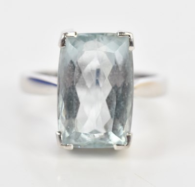 Lot 62 - An 18ct white gold and aquamarine ring, with...