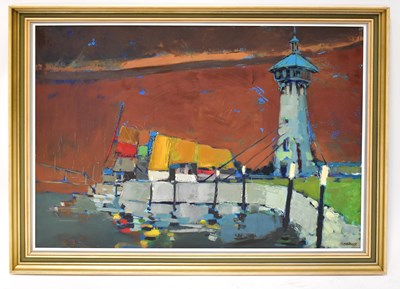 Lot 647 - HERITAGE; oil on canvas, 'Dutch Barge', signed...