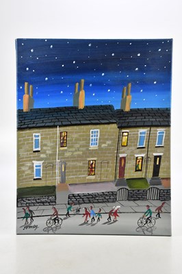 Lot 1867 - J ORMSBY; oil on canvas, street scene at night,...