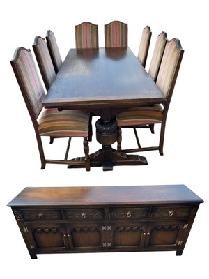Lot 2091 - A reproduction Priory style oak draw-leaf...