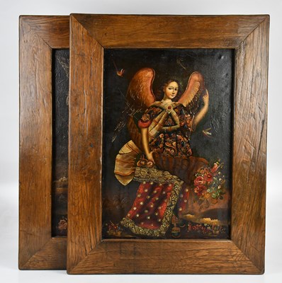 Lot 536 - AFTER THE ANTIQUE; a pair of modern oils on...