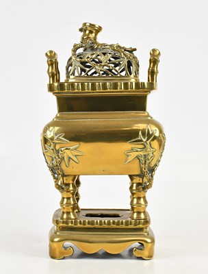 Lot 19 - A Japanese brass censer and cover on stand,...