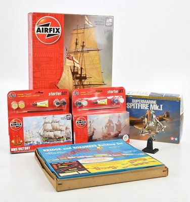 Lot 2435 - AIRFIX; a 1:180 HMS Victory, a Tamiya...