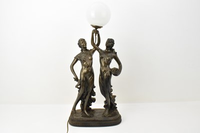Lot 142 - A modern bronzed lamp in the form of two...