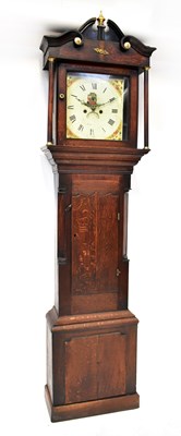 Lot 166 - SAYRAR; an oak longcase clock, the painted...
