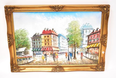 Lot 439 - W. BURNET; oil on canvas, Parisian street...