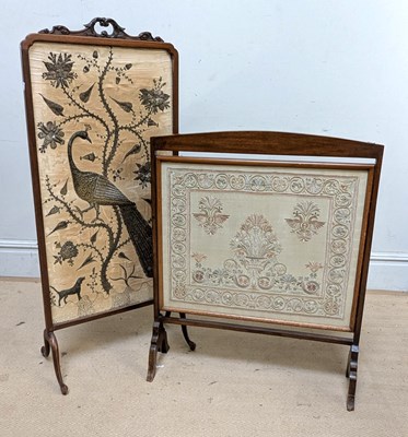 Lot 1688 - Two 19th century wooden framed firescreens,...