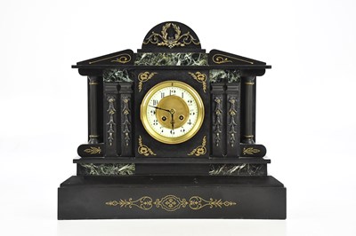 Lot 2261 - A 19th century slate mantel clock, with white...