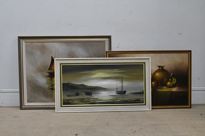 Lot 1874 - HADLEY; oil on canvas, maritime scene, signed,...